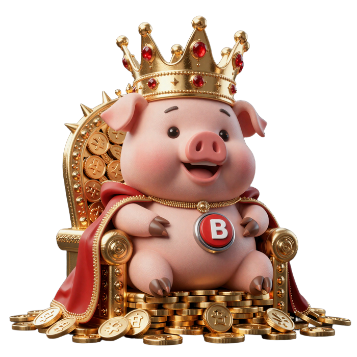 Maskottchen Buzzer mit goldener Krone l&auml;dt zum Spielen ein